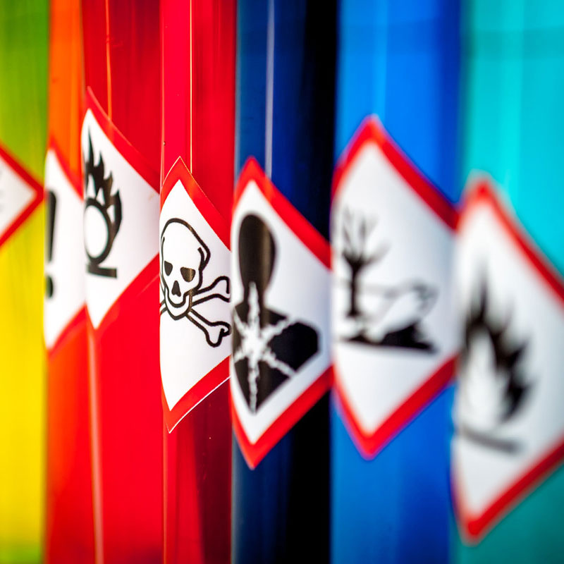 Row of cylinders of hazardous chemicals