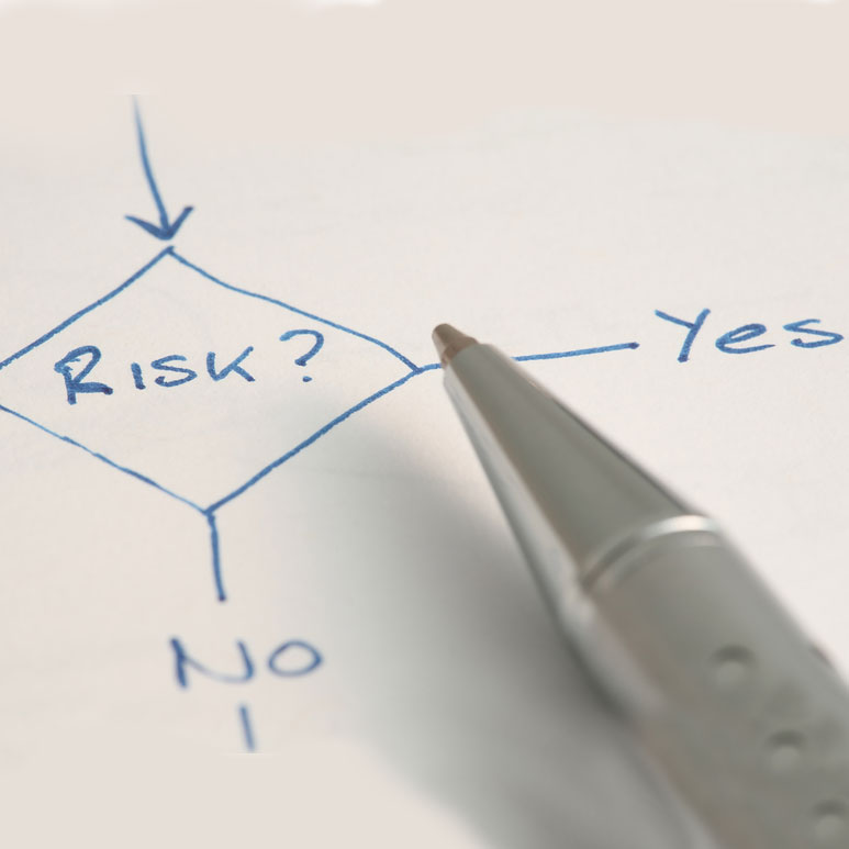 Decision node in flow chart – risk, yes or no