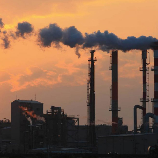 Smoke stacks at a factory