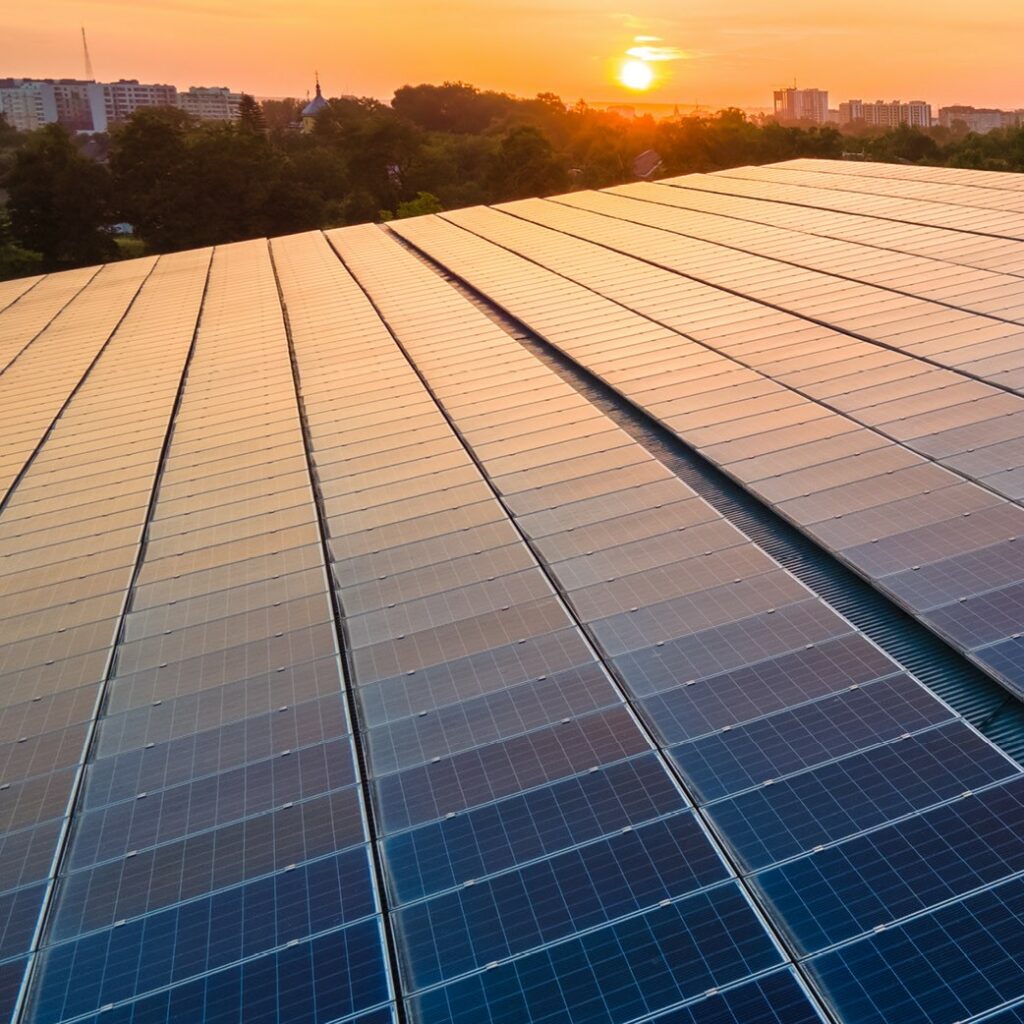 solar panels on industrial rooftop