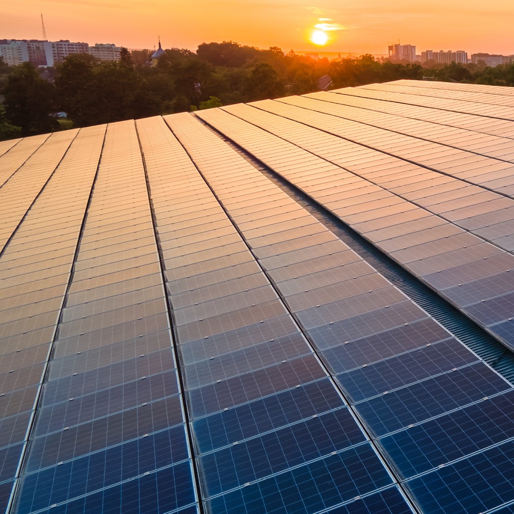 solar panels on industrial rooftop