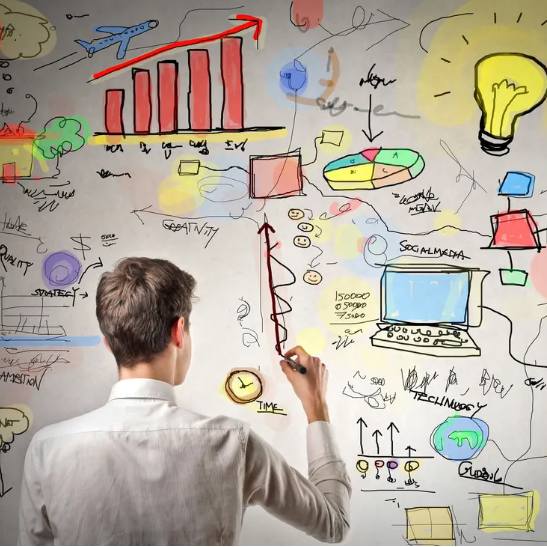 person developing strategy on a whiteboard