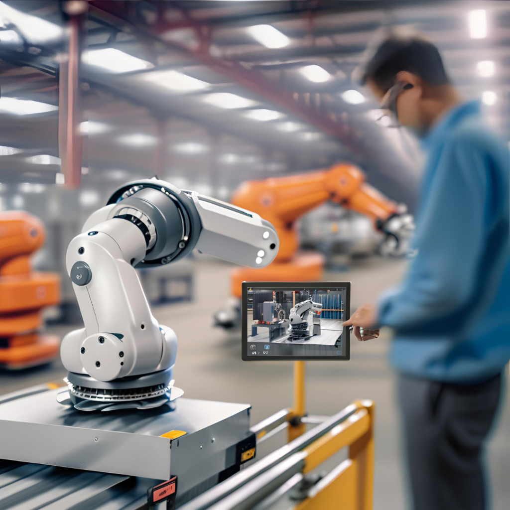 man in front of robotic arm